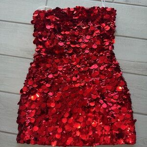 Red retrofete nolia sequin embellished dress
